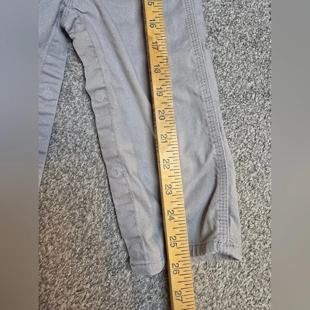 OshKosh B'Gosh Sparkly Grey Twill Pink Ribbon 24 Month Overalls